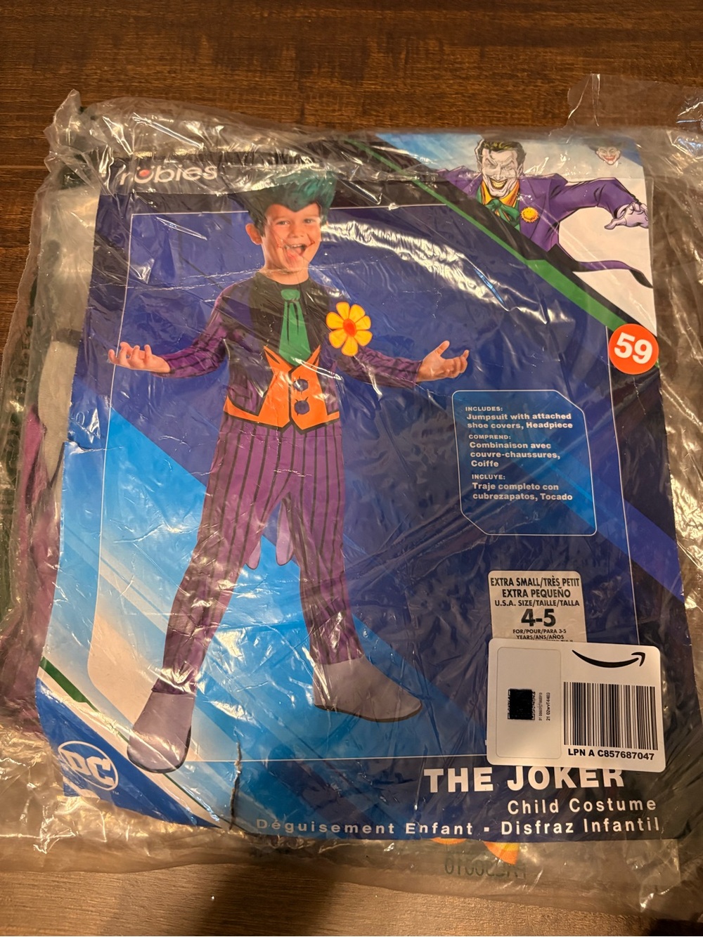DC The Joker Kids Costume - Purple/Green- Size 4-5